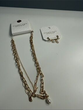 Altar'd State Gold-Tone Layered Chain Necklace with Pearl Drop + Earrings